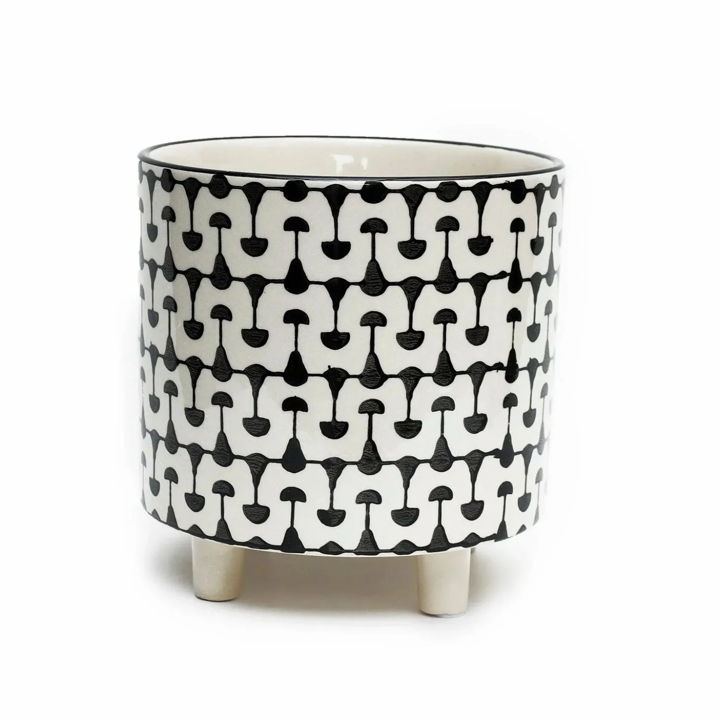Decor Accents>Roger's Gardens Footed Black & Cream Planter