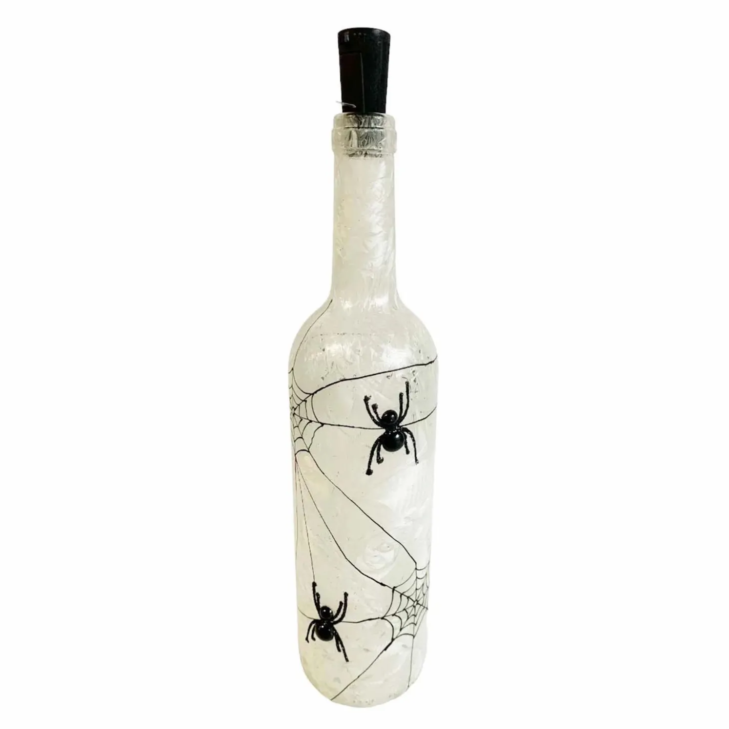 Halloween Decor>Roger's Gardens Ivory Spider Bottle With Glowing White Lights - 13" Tall