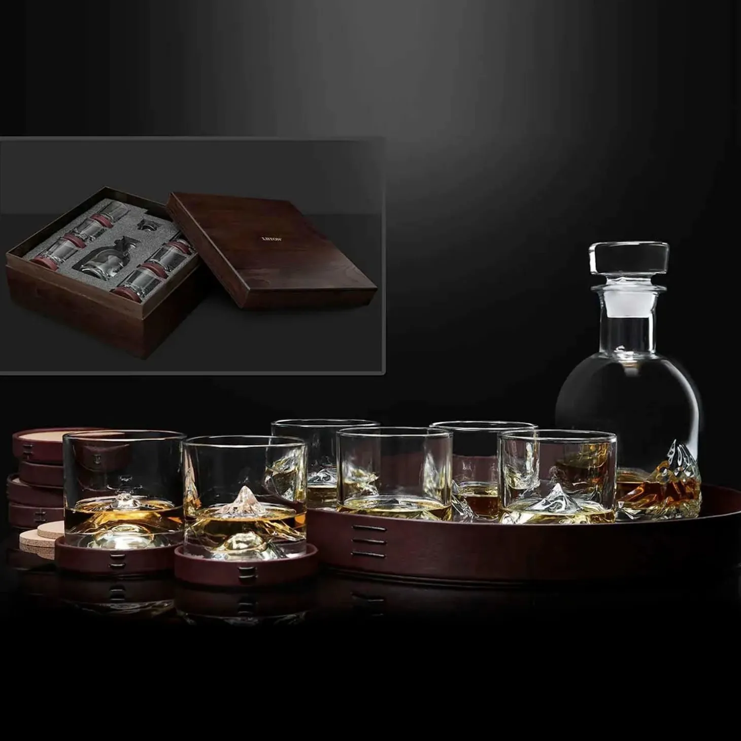 Glassware>Roger's Gardens Luxury Famous Mountain Peaks Crystal Glass & Decanter Set