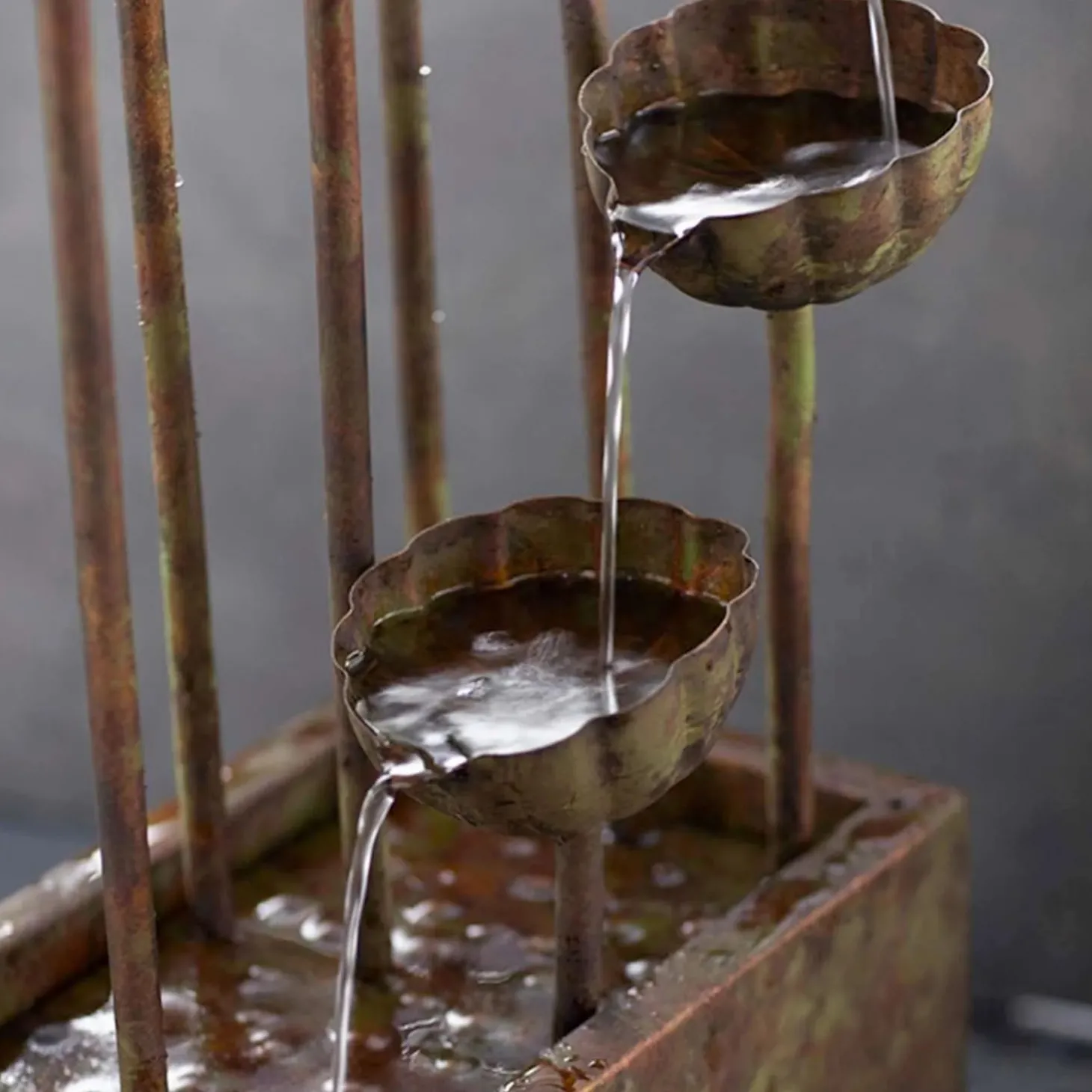 Fountains>Roger's Gardens Rustic Metal Flower Fountain With Pump - 64" Tall