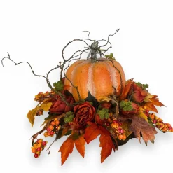 Decor Accents>Roger's Gardens Silk Orange Fall Pumpkin Centerpiece