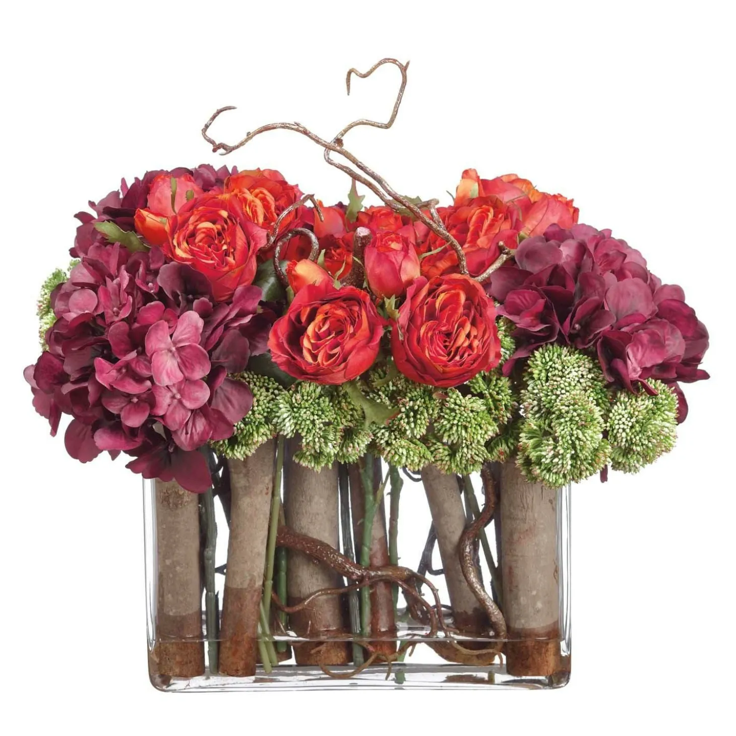 Decor Accents>Roger's Gardens Silk Roses & Hydrangeas In Glass Vase