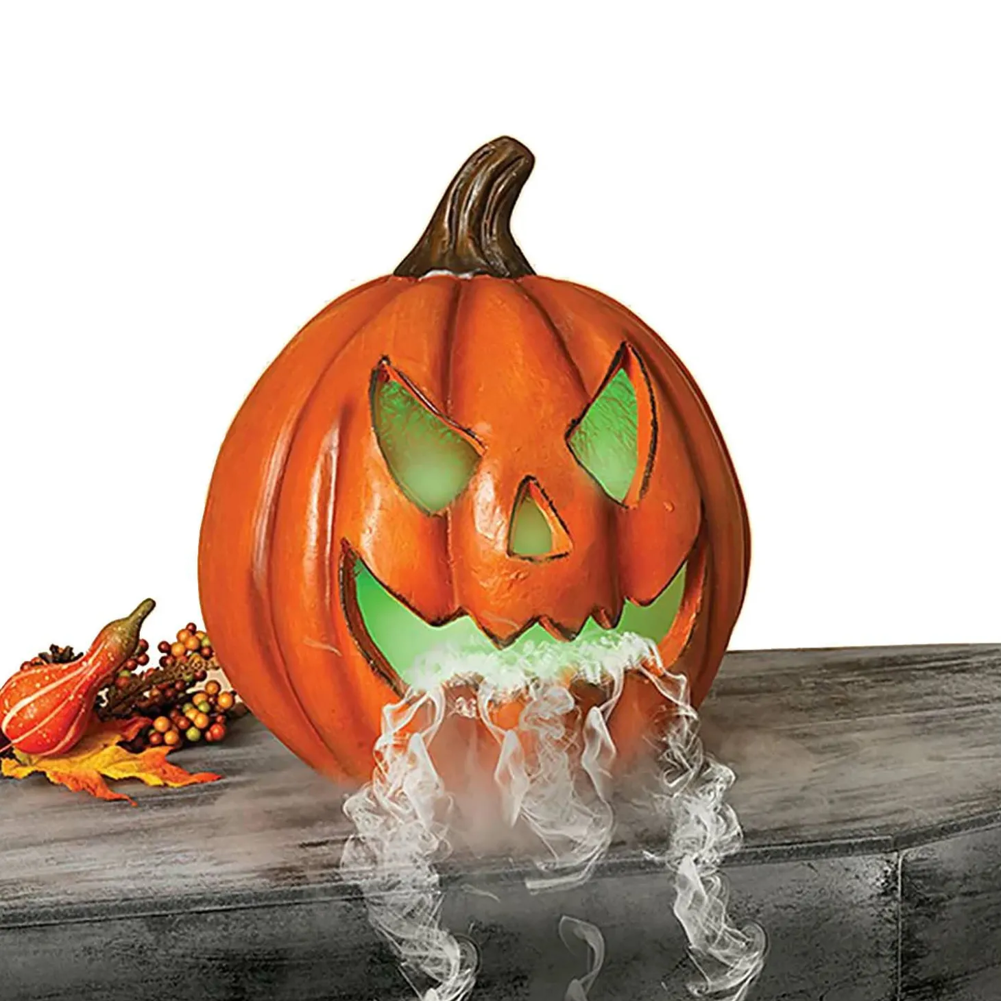Halloween Decor>Roger's Gardens Smoking Pumpkin With Lighting Feature - 14" Tall