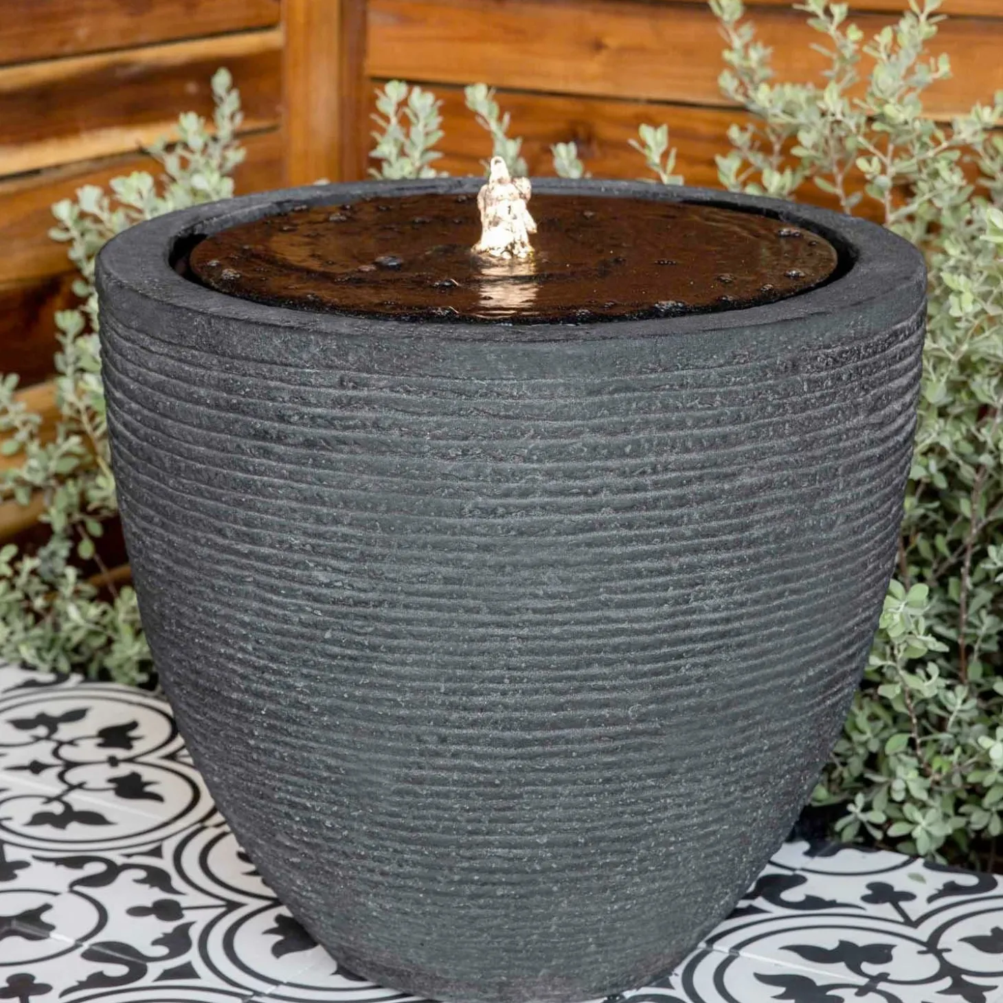 Fountains>Roger's Gardens Stone Ledge Fountain - Black Stone Ledge