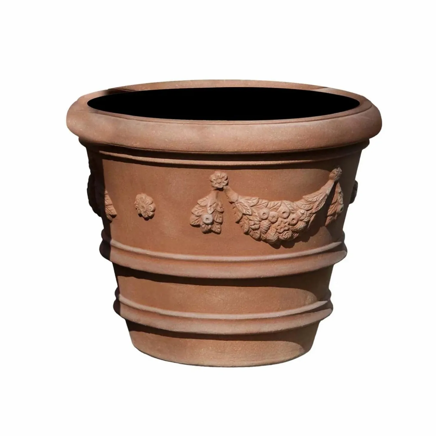Pottery + Planters + Containers>Roger's Gardens Terra Rosa Garland Rolled Rim Planter