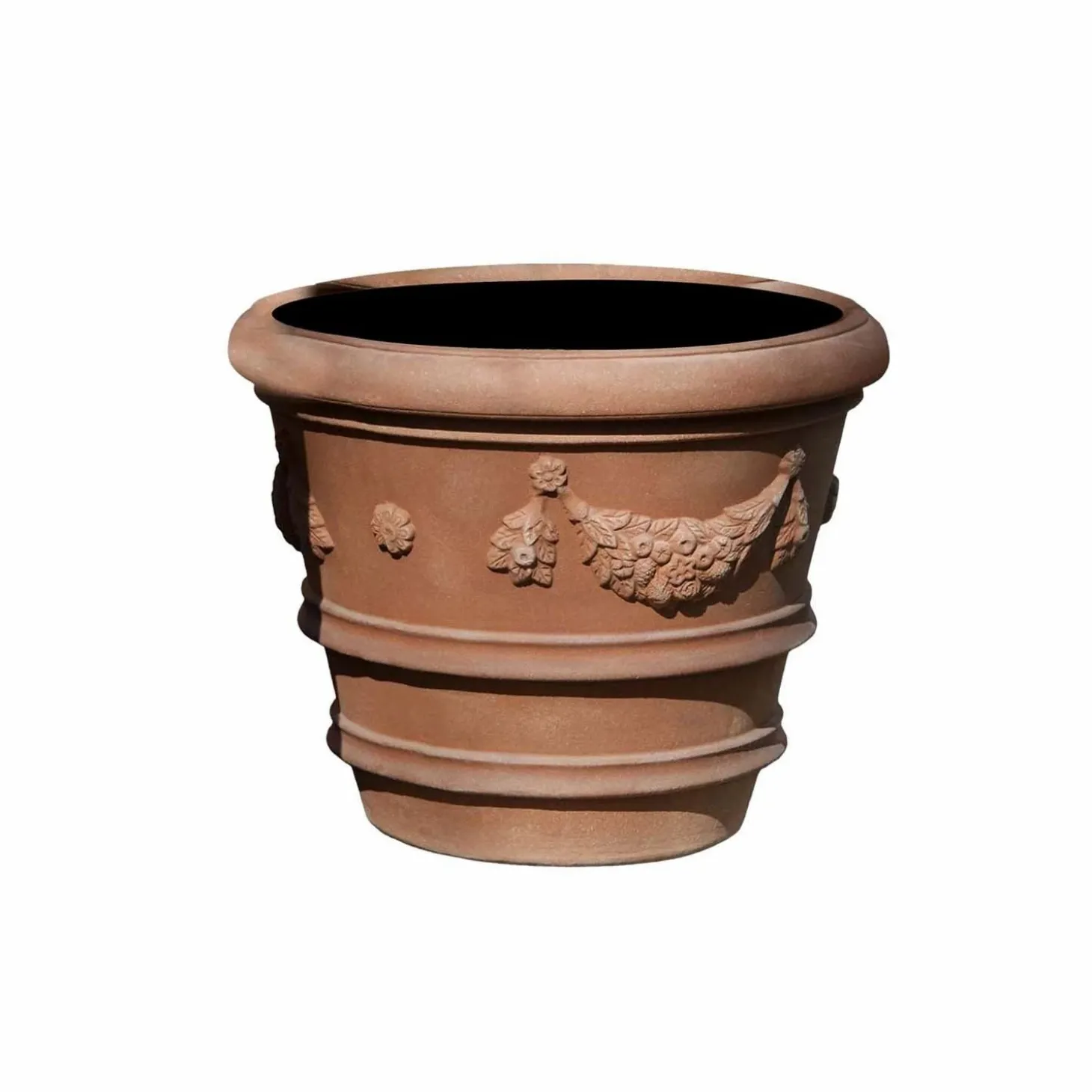 Pottery + Planters + Containers>Roger's Gardens Terra Rosa Garland Rolled Rim Planter