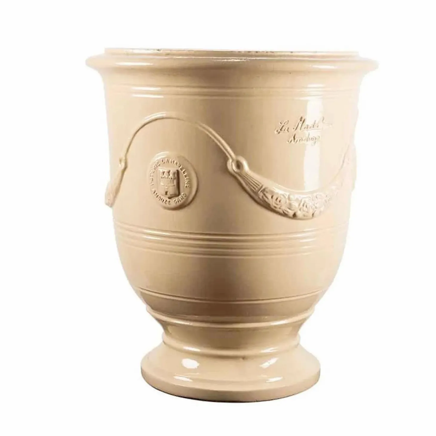 Pottery + Planters + Containers>Roger's Gardens Traditional French Glazed Anduze Ivory Vase