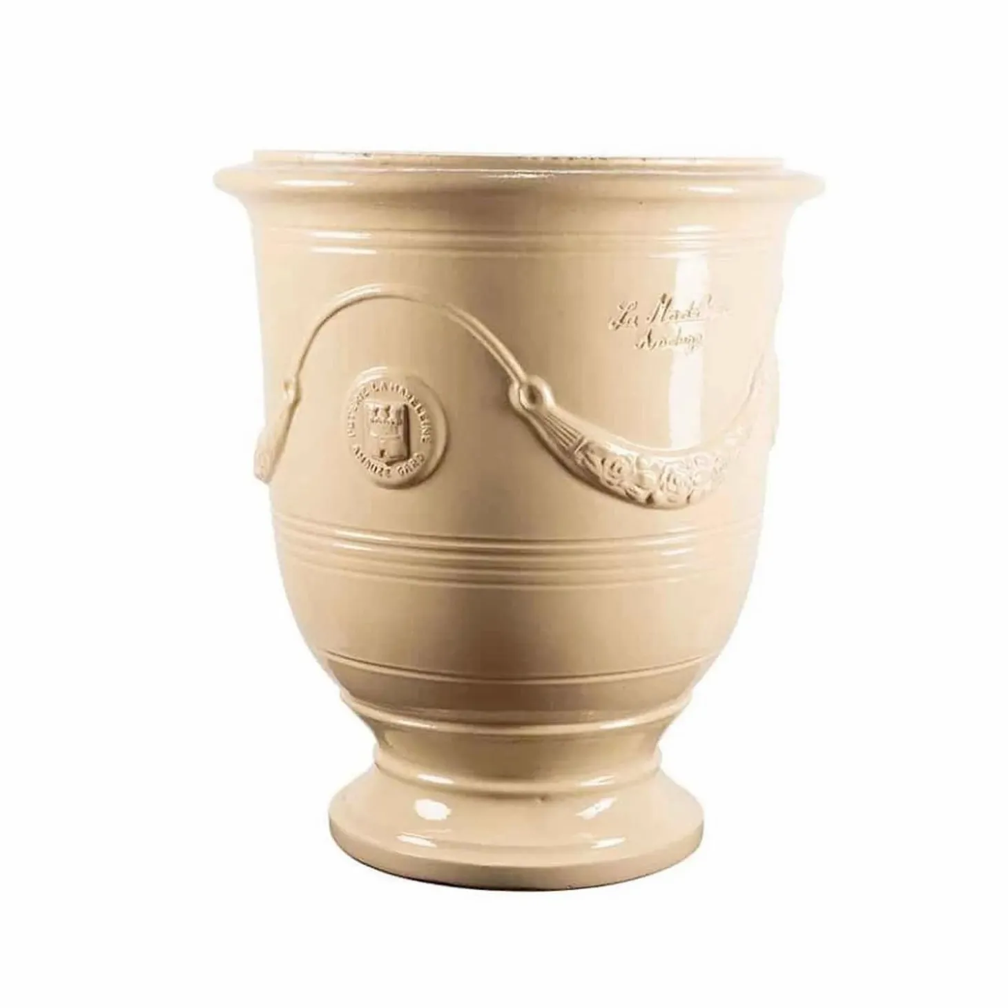 Pottery + Planters + Containers>Roger's Gardens Traditional French Glazed Anduze Ivory Vase
