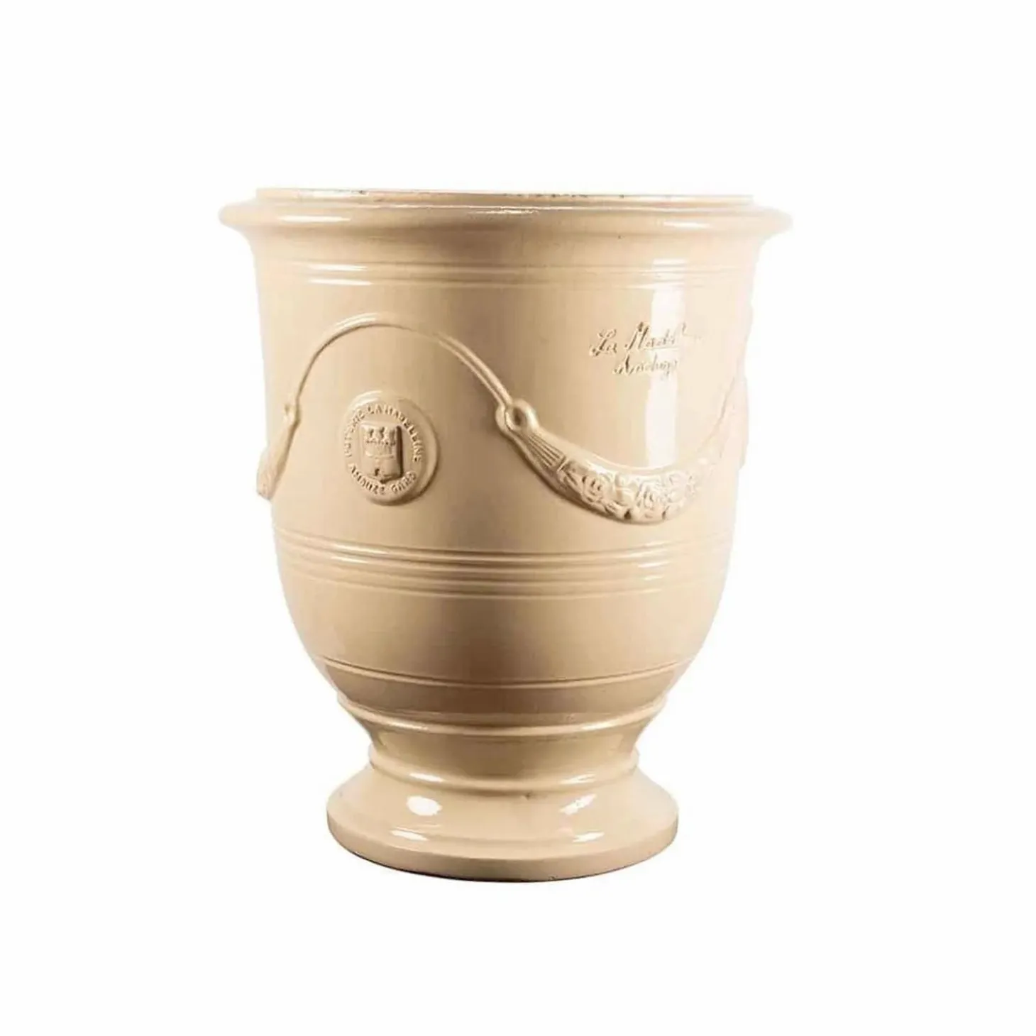 Pottery + Planters + Containers>Roger's Gardens Traditional French Glazed Anduze Ivory Vase