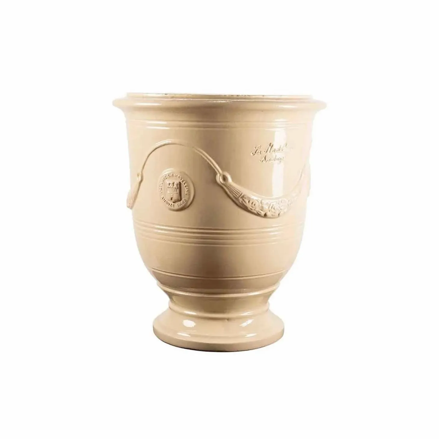 Pottery + Planters + Containers>Roger's Gardens Traditional French Glazed Anduze Ivory Vase