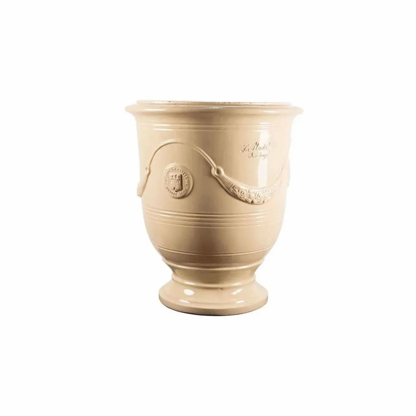 Pottery + Planters + Containers>Roger's Gardens Traditional French Glazed Anduze Ivory Vase