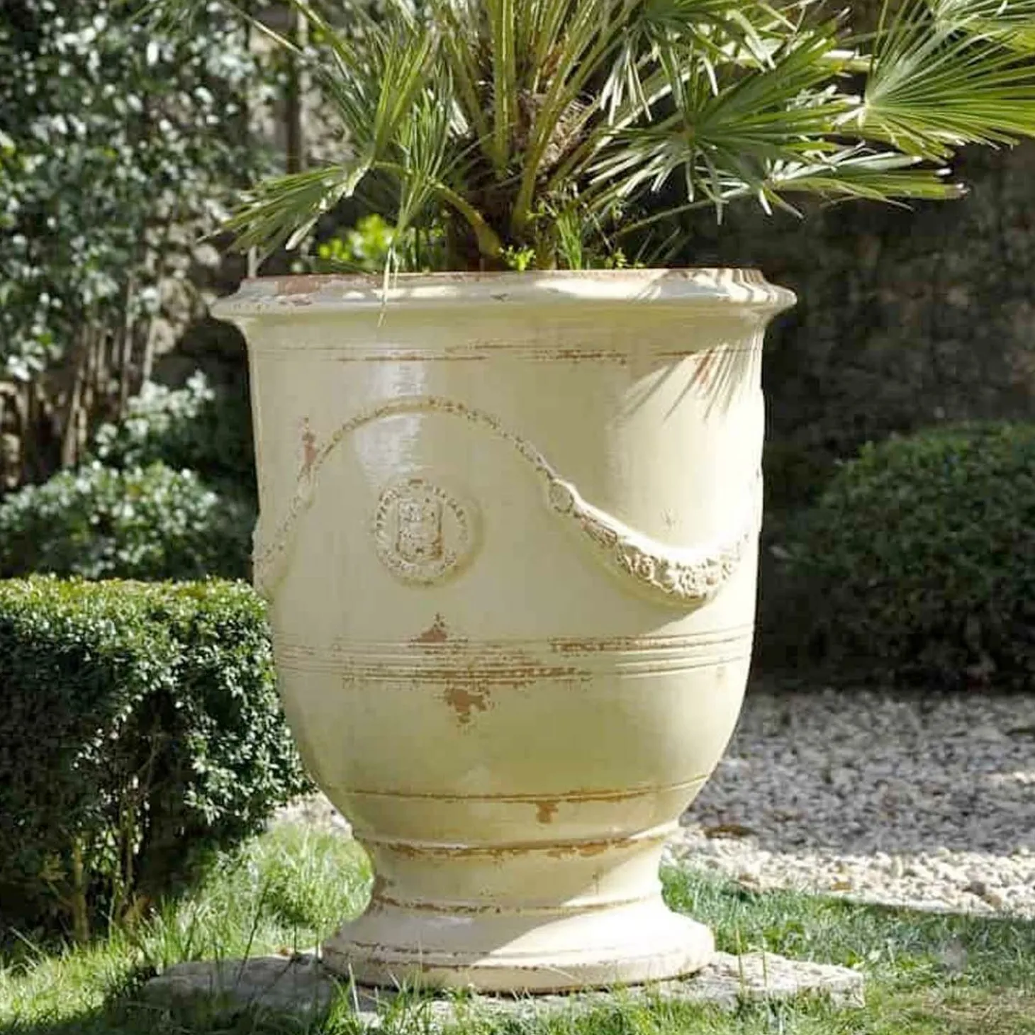Pottery + Planters + Containers>Roger's Gardens Traditional French Glazed Anduze Ivory Vase