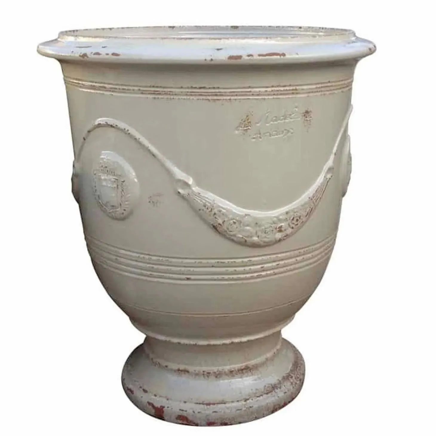 Pottery + Planters + Containers>Roger's Gardens Traditional French Glazed Anduze Aged Ivory Vase
