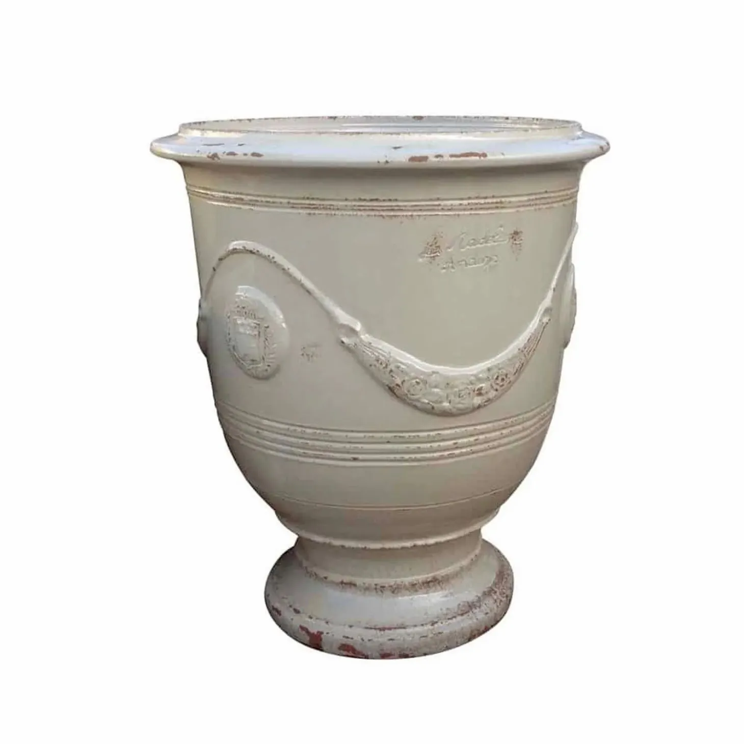 Pottery + Planters + Containers>Roger's Gardens Traditional French Glazed Anduze Aged Ivory Vase