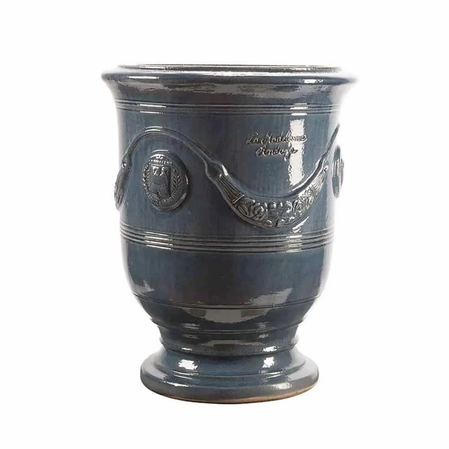 Pottery + Planters + Containers>Roger's Gardens Traditional French Glazed Anduze Blue Lavender Vase