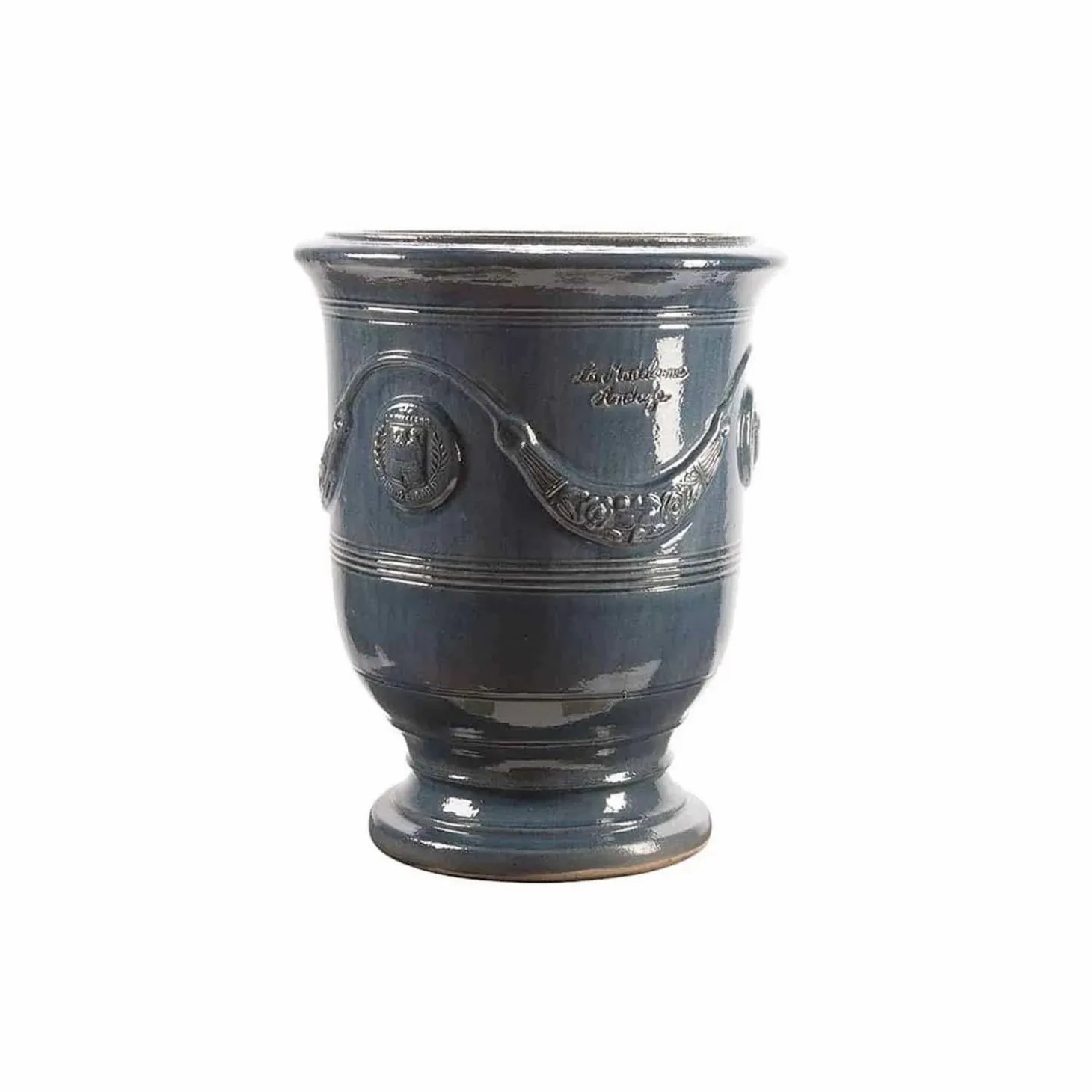 Pottery + Planters + Containers>Roger's Gardens Traditional French Glazed Anduze Blue Lavender Vase