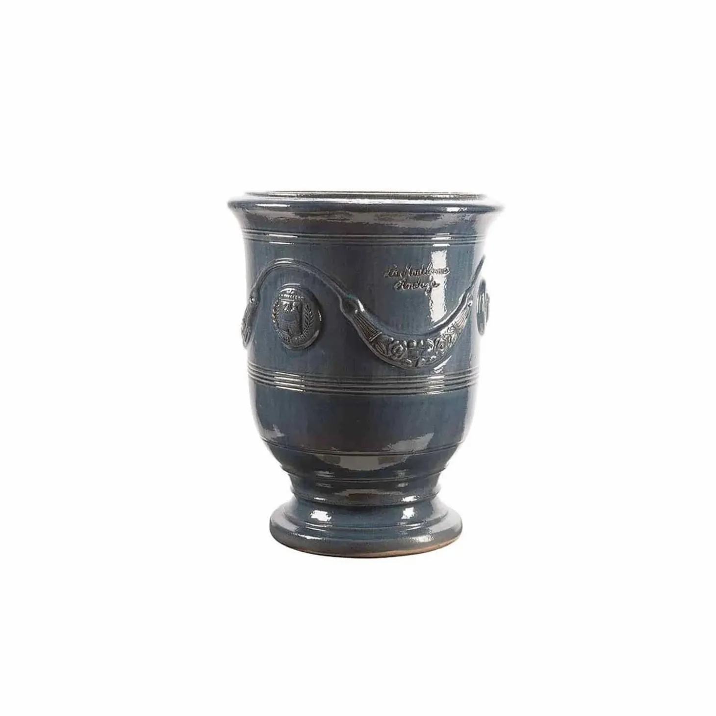 Pottery + Planters + Containers>Roger's Gardens Traditional French Glazed Anduze Blue Lavender Vase
