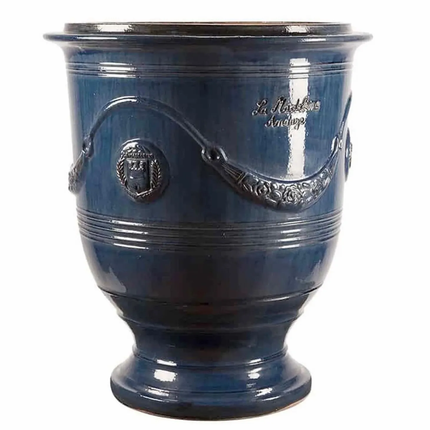 Pottery + Planters + Containers>Roger's Gardens Traditional French Glazed Anduze Blue Vase