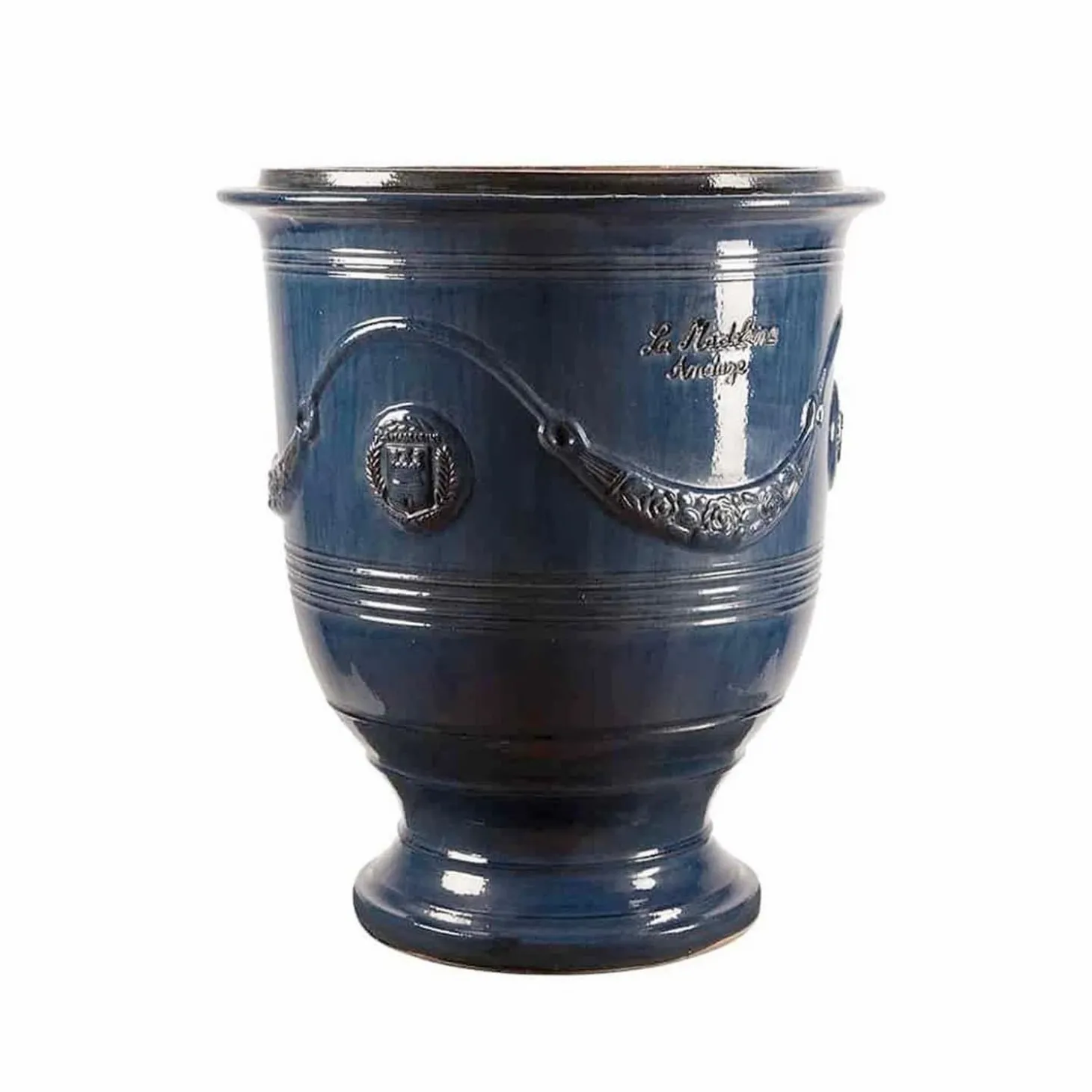 Pottery + Planters + Containers>Roger's Gardens Traditional French Glazed Anduze Blue Vase