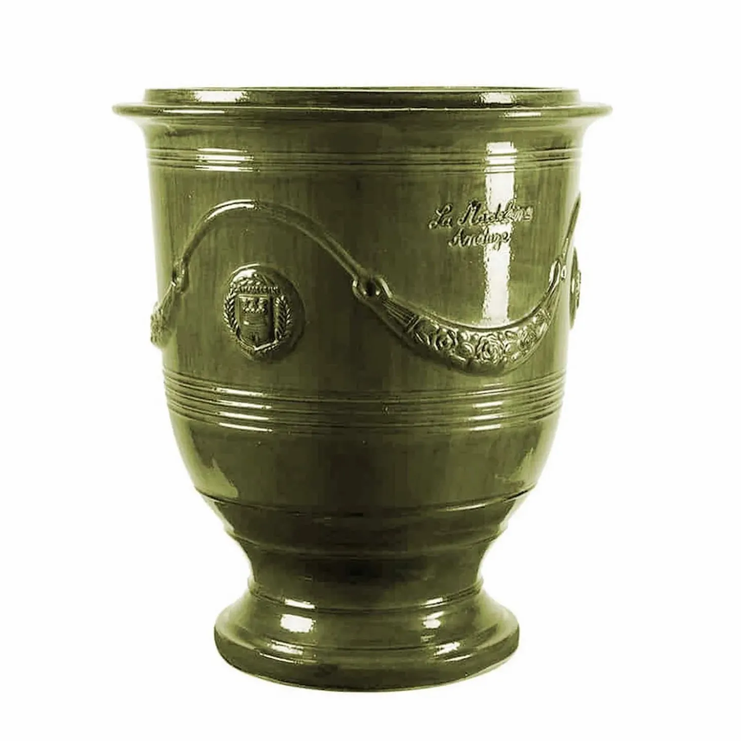 Pottery + Planters + Containers>Roger's Gardens Traditional French Glazed Anduze Green Vase