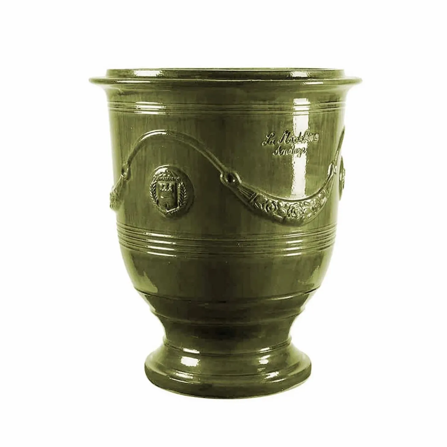 Pottery + Planters + Containers>Roger's Gardens Traditional French Glazed Anduze Green Vase