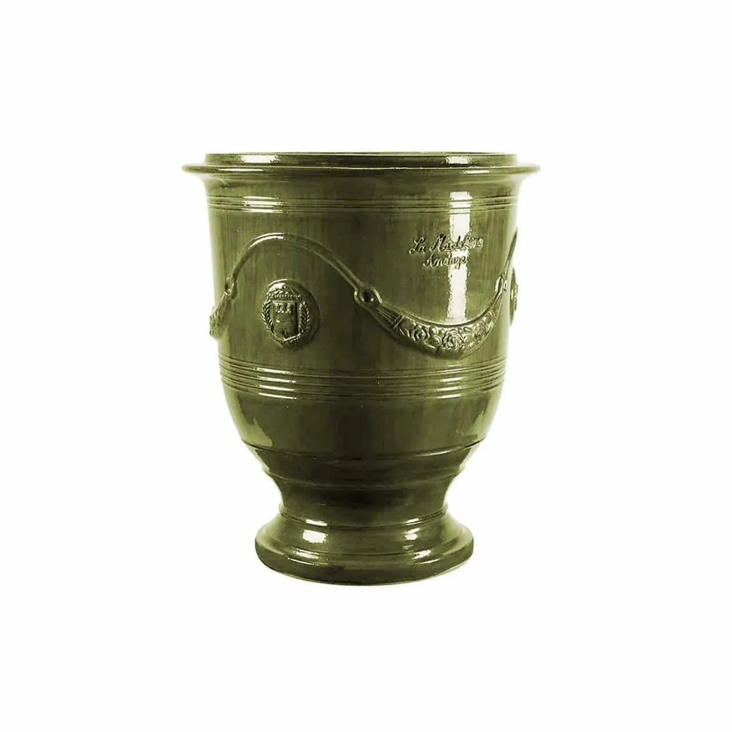 Pottery + Planters + Containers>Roger's Gardens Traditional French Glazed Anduze Green Vase